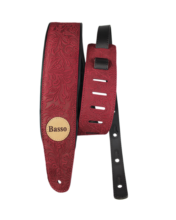 BASSO CORREA PARA GUITARRA Y BAJO SERIE CUERO ROJO FLOREADO