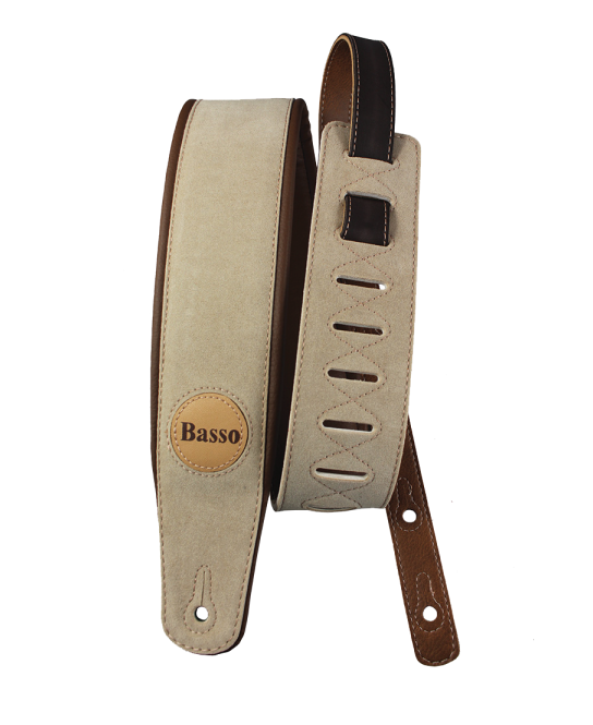 BASSO CORREA PARA GUITARRA Y BAJO SERIE ANTE SINTÉTICO BEIGE ACOLCHADA